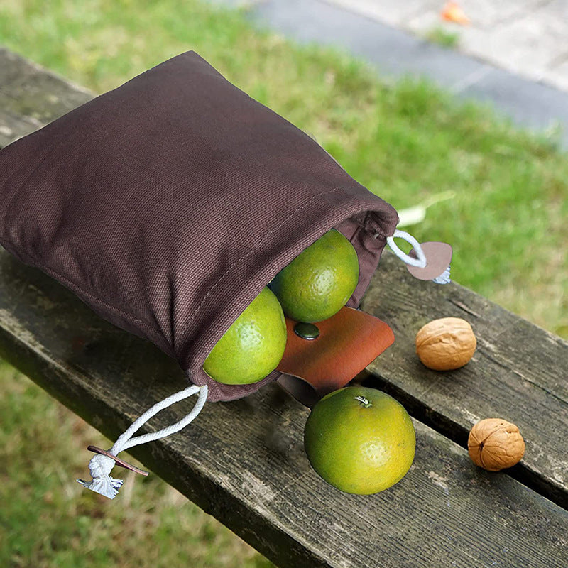 Khaki Collapsible Canvas Foraging Pouch - Hands-Free Belt Bag for Hiking & Camping Activities