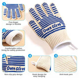 Blue and White Extreme Heat Resistant BBQ Gloves - Cut-Resistant Oven Mitts with Non-Slip Silicone Grip - Front View