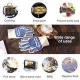 Blue and White Extreme Heat Resistant BBQ Gloves - Cut-Resistant Oven Mitts with Non-Slip Silicone Grip - Top-Down View