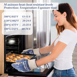 Blue and White Extreme Heat Resistant BBQ Gloves - Cut-Resistant Oven Mitts with Non-Slip Silicone Grip - Rear View