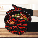 Red Flame Pattern Extreme Heat Resistant BBQ Gloves - 500°C Flame Design Oven Gloves with Non-Slip Silicone Grip - Low Angle