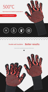 Blue Flame Pattern Extreme Heat Resistant BBQ Gloves - 500°C Flame Design Oven Gloves with Non-Slip Silicone Grip - Front View
