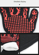 Blue Flame Pattern Extreme Heat Resistant BBQ Gloves - 500°C Flame Design Oven Gloves with Non-Slip Silicone Grip - Side View