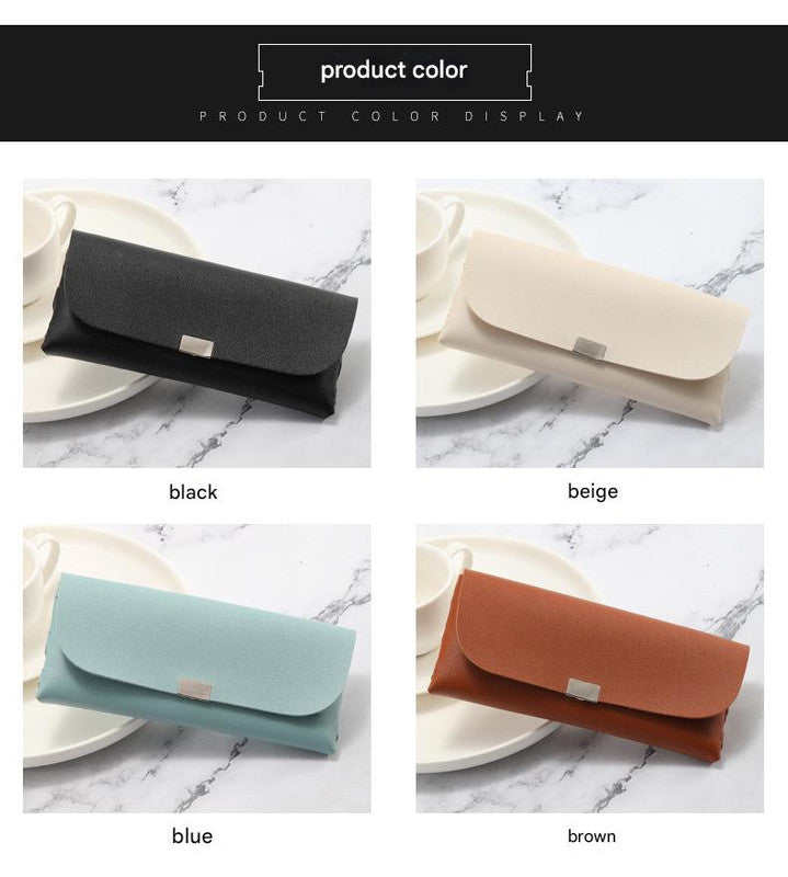 Beige Sleek PU Leather Eyeglass Pouch Set (3-Pack) - Slim Protective Case for Sunglasses