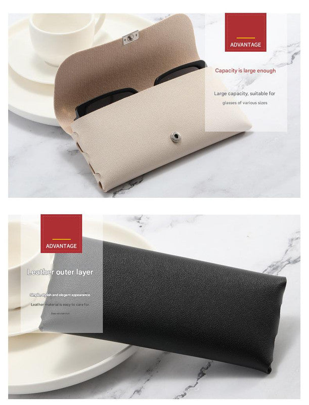 Beige Sleek PU Leather Eyeglass Pouch Set (3-Pack) - Slim Protective Case for Sunglasses