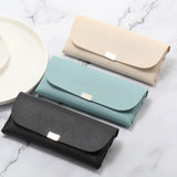 Beige Sleek PU Leather Eyeglass Pouch Set (3-Pack) - Slim Protective Case for Sunglasses - Top-Down View