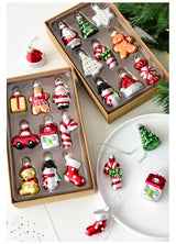 Style B Colorful Whimsical Miniature Glass Christmas Ornament Set - 9pc Retro Holiday Collection - Front View