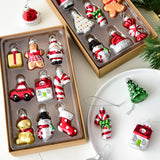 Style B Colorful Whimsical Miniature Glass Christmas Ornament Set - 9pc Retro Holiday Collection - Close-Up Angle