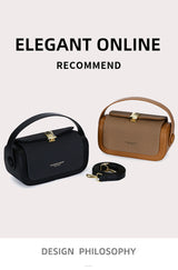Black Elegant Top Handle Crossbody Bag - Structured PU Leather Box Purse for Women - Front View