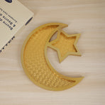 2 Pcs Gold Textured Elegant Celestial Moon & Star Serving Tray - Gold Finish Decorative Platter for Home & Holidays