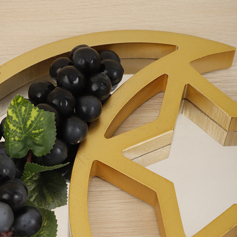 2 Pcs Gold Textured Elegant Celestial Moon & Star Serving Tray - Gold Finish Decorative Platter for Home & Holidays