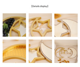 2 Pcs Gold Marble Effect Elegant Celestial Moon & Star Serving Tray - Gold Finish Decorative Platter for Home & Holidays - 45-Degree Angle