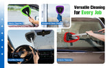 Blue Car Windshield Cleaner Tool, Inside with 4 Reusable and Washable Microfiber Pads and Extendable Handle, Moisture Removal Tool - Rear View