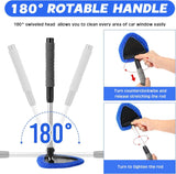 Black Car Windshield Cleaner Tool, Inside with 4 Reusable and Washable Microfiber Pads and Extendable Handle, Moisture Removal Tool - Front View