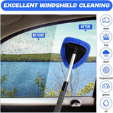 Black Car Windshield Cleaner Tool, Inside with 4 Reusable and Washable Microfiber Pads and Extendable Handle, Moisture Removal Tool - Top-Down View