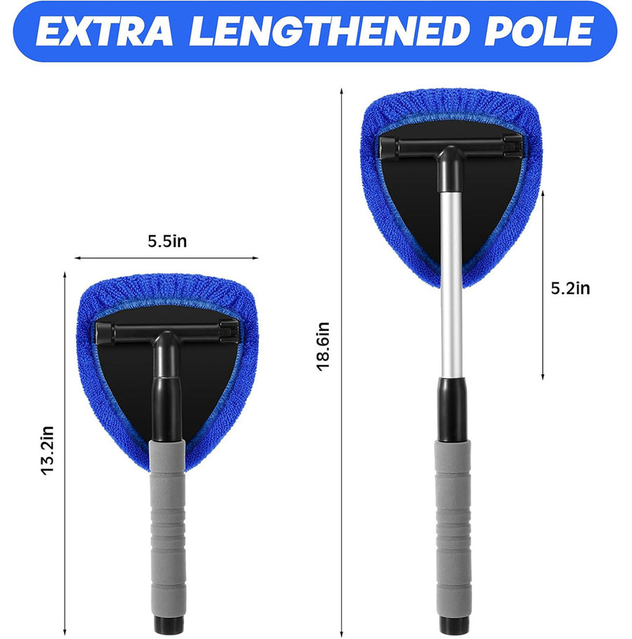 Green Car Windshield Cleaner Tool, Inside with 4 Reusable and Washable Microfiber Pads and Extendable Handle, Moisture Removal Tool