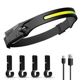 1 Piece Black Bright COB LED Headlamp with Motion Sensor - 230° Wide Beam for Outdoor Camping, Hiking & Fishing