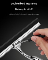 Silver Premium Stainless Steel Shower Squeegee with Adhesive Hook Holder - Streak-Free Blade for Glass Doors, Windows & Mirrors - Top-Down View