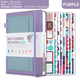 Purple A5 PU Leather Agenda for Productivity & Time Management-Undated Daily & Hourly Planner Pro