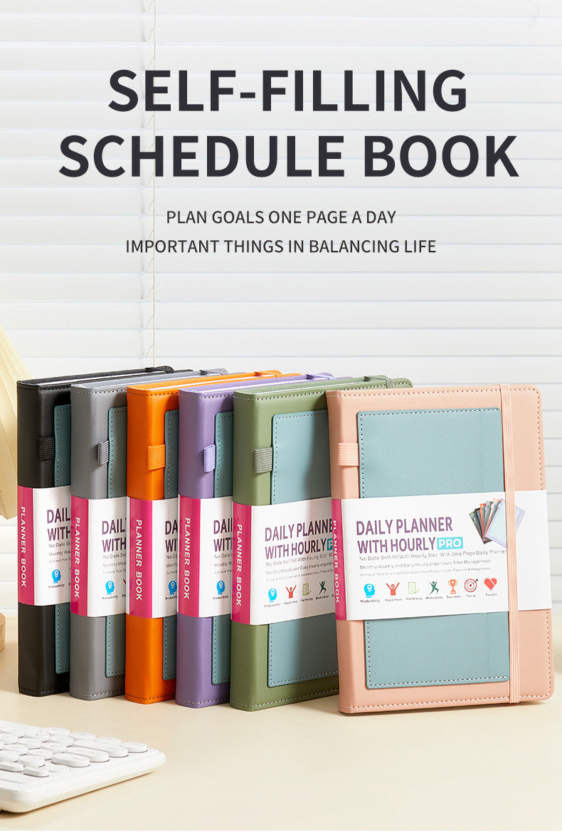 Green A5 PU Leather Agenda for Productivity & Time Management-Undated Daily & Hourly Planner Pro