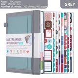 Grey A5 PU Leather Agenda for Productivity & Time Management-Undated Daily & Hourly Planner Pro