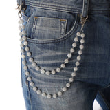 Silver and White Bling Rhinestone Beaded Wallet Chain - Double Layer Hip Hop Trouser Chain Jean Accessory(60g）