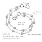 Silver and White Bling Rhinestone Beaded Wallet Chain - Double Layer Hip Hop Trouser Chain Jean Accessory(55g） - Front View
