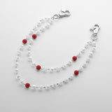 Red and White Bling Rhinestone Beaded Wallet Chain - Double Layer Hip Hop Trouser Chain Jean Accessory(45g） - Top-Down View