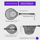 Black High Strength Large Landing Net - Fishing Net with Foldable Handle and Soft Rubber Netting, Dip Net for Fishing, Ideal for Boat, Pier, River Angling
