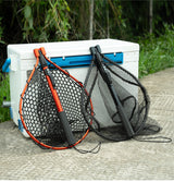 Black High Strength Large Landing Net - Fishing Net with Foldable Handle and Soft Rubber Netting, Dip Net for Fishing, Ideal for Boat, Pier, River Angling - Side View