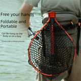 Black High Strength Large Landing Net - Fishing Net with Foldable Handle and Soft Rubber Netting, Dip Net for Fishing, Ideal for Boat, Pier, River Angling