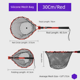 Red High Strength Large Landing Net - Fishing Net with Foldable Handle and Soft Rubber Netting, Dip Net for Fishing, Ideal for Boat, Pier, River Angling