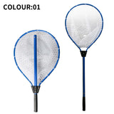 Blue High Strength Large Landing Net - Fishing Net with Long Foldable Handle and Soft Rubber Netting, Dip Net for Fishing, Ideal for Boat, Pier, River Angling