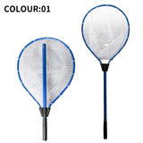 Blue High Strength Large Landing Net - Fishing Net with Long Foldable Handle and Soft Rubber Netting, Dip Net for Fishing, Ideal for Boat, Pier, River Angling