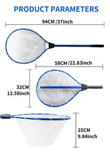 Blue High Strength Large Landing Net - Fishing Net with Long Foldable Handle and Soft Rubber Netting, Dip Net for Fishing, Ideal for Boat, Pier, River Angling - Side View