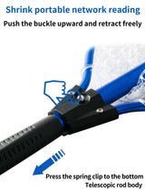 Blue High Strength Large Landing Net - Fishing Net with Long Foldable Handle and Soft Rubber Netting, Dip Net for Fishing, Ideal for Boat, Pier, River Angling - Top-Down View