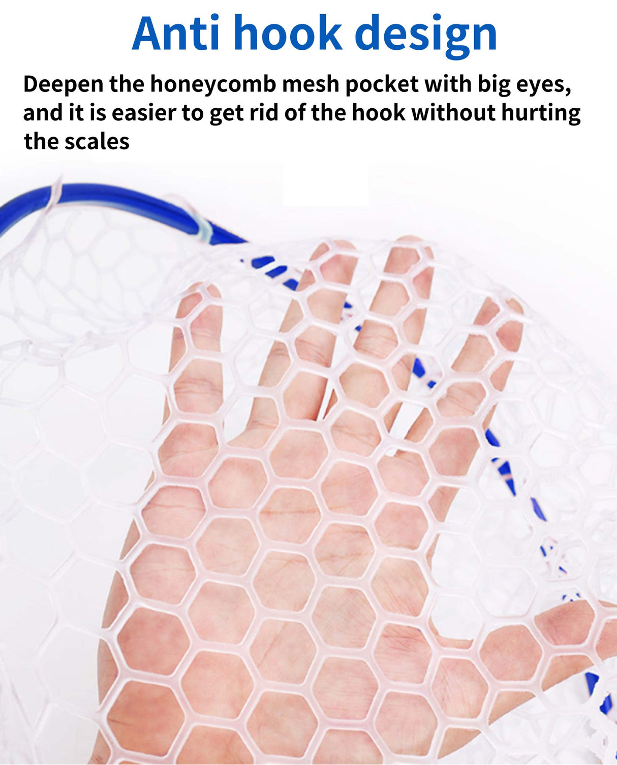 Blue High Strength Large Landing Net - Fishing Net with Long Foldable Handle and Soft Rubber Netting, Dip Net for Fishing, Ideal for Boat, Pier, River Angling