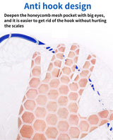 Blue High Strength Large Landing Net - Fishing Net with Long Foldable Handle and Soft Rubber Netting, Dip Net for Fishing, Ideal for Boat, Pier, River Angling - 45-Degree Angle