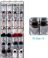 White Over the Door Shoe Organizer with 24 Mesh Pockets - Space Saving Hanging Storage for Shoes, Accessories, Pantry