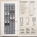 White Over the Door Shoe Organizer with 24 Mesh Pockets - Space Saving Hanging Storage for Shoes, Accessories, Pantry - Close-Up Angle