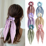 Handmade Pleated Scrunchie with Ribbon Ponytail Holder Hair Tie Hair Accessories 6 Colour Pack - Top-Down View