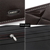 Dark Brown Men's PU Leather Bifold Wallet - Slim Short Design with Zipper Coin Pocket - Multi Card Slots and ID Window for Everyday Use