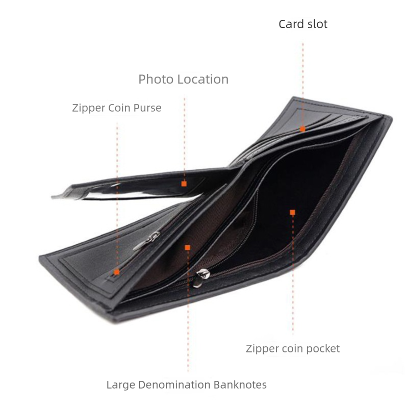 Brown Men's PU Leather Bifold Wallet - Slim Short Design with Zipper Coin Pocket - Multi Card Slots and ID Window for Everyday Use