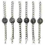Silver Style 6 Men's Stainless Steel Curb Chain Bracelet - Retro Punk Hip Hop Style with Round Medallion Charm - Durable 26cm Streetwear Jewellery - Front View
