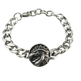 Silver Style 7 Men's Stainless Steel Curb Chain Bracelet - Retro Punk Hip Hop Style with Round Medallion Charm - Durable 26cm Streetwear Jewellery