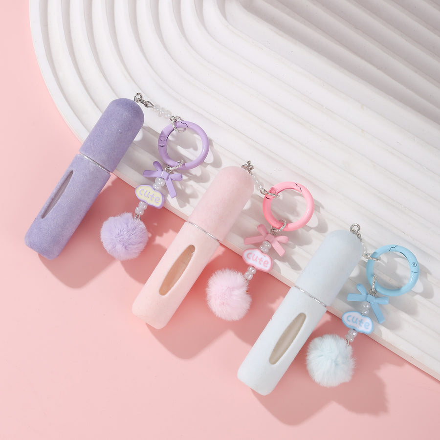 Pink 3 Pack Plush Perfume Atomiser Keychain - 5ml Portable Refillable Spray Bottle with Pom Pom Bag Charm