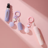 Blue 3 Pack Plush Perfume Atomiser Keychain - 5ml Portable Refillable Spray Bottle with Pom Pom Bag Charm - Side View