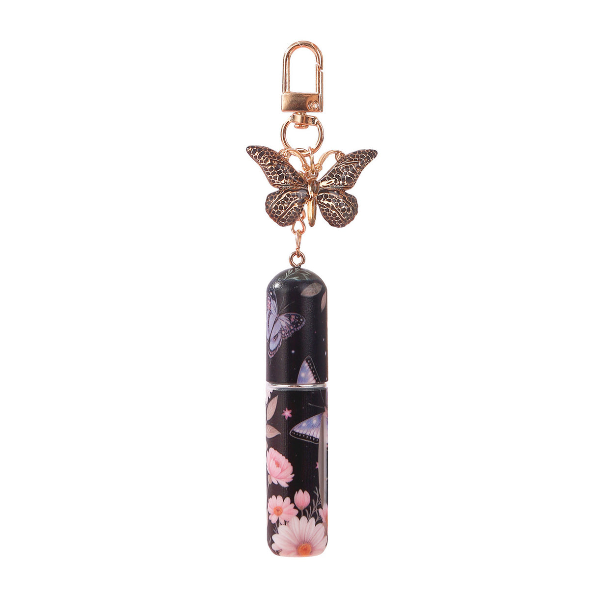 Black 3 Pcs Portable 5ml Perfume Atomiser Keychain - Refillable Floral Spray Bottle with Butterfly Charm for Travel & Handbag