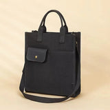 Black Unisex Canvas Tote Bag - Structured Vertical Shoulder Satchel with Front Pocket - Lightweight Crossbody for Work, Uni & Daily Commute