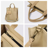 Black Unisex Canvas Tote Bag - Structured Vertical Shoulder Satchel with Front Pocket - Lightweight Crossbody for Work, Uni & Daily Commute - Rear View